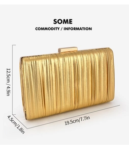 Detailed size specifications of the elegant gold pleated evening clutch bag for women