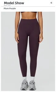 Vue de face d'un legging de yoga taille haute prune avec texture en tissu brossé de qualité