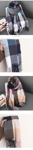Detail showing soft cashmere-like texture and classic plaid pattern with tassel edges