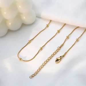 18k gold plated titanium steel snake chain necklace with bead accents for women