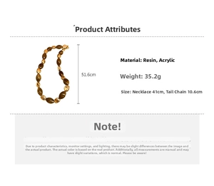 Detailed size specifications for resin bead necklace with 41cm length and 10.6cm tail chain