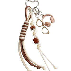 Handmade khaki headphone and glasses charm with heart ring for bags and keys