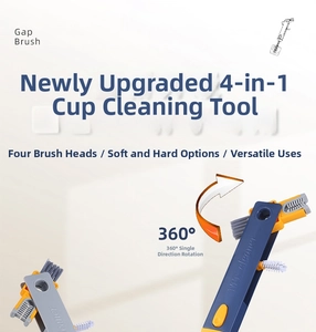 Detail of 4-in-1 gap brush showing 360-degree rotating heads for deep bottle cleaning