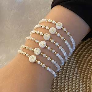Initial Alphabet Letter Beaded Bracelet Shell Copper Stainless Steel Fashion Jewelry For Women