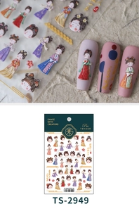 Detail of Hanfu girl nail decals TS-2949 with traditional Chinese cartoon art style