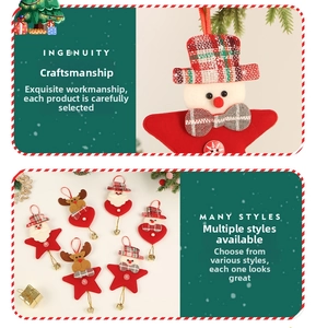 Set di decorazioni natalizie in peluche con Babbo Natale, renna e campanellini d'oro