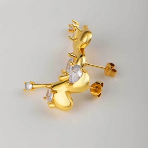 18K gold plated heart stud earrings with sparkling cubic zirconia crystals for women
