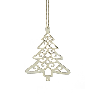Minimalist white and gold iron Christmas tree hanging ornament with classic scroll patterns