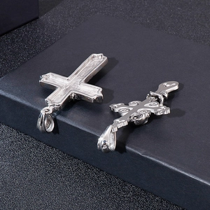 Retro stainless steel cross pendant with gothic skull and devil head motifs