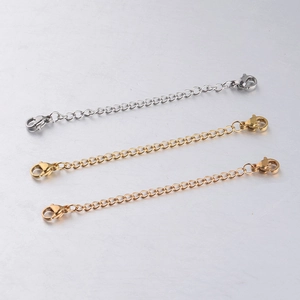 Three pieces of stainless steel necklace extender chains with lobster clasps in gold and silver