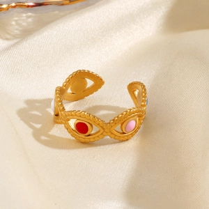 Evil Eye Ring Stainless Steel Gold Plated Colorful Enamel Open Adjustable Finger Jewelry Bohemian Style For Women
