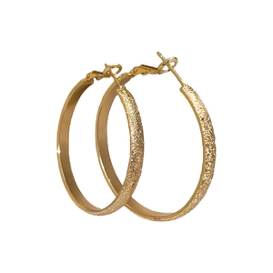 Minimalist gold textured hoop earrings with matte finish and secure silver pin closures