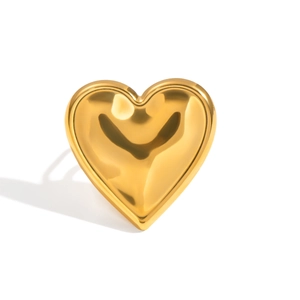 Detailed view of a 18K gold-plated stainless steel heart-shaped ring with polished finish