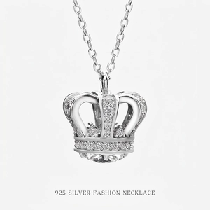 925 Sterling Silver Crown Pendant Necklace Elegant Sparkling Zircon Rhinestone Exquisite Jewelry For Women Gift