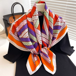 Colorful twist pattern silk-like square scarf 90x90cm on mannequin torso