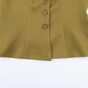 Elegant mustard yellow waist-cinched blazer with matching resin buttons and fine stitching