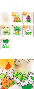 Detail shot of acrylic vegetable brooches with humorous cartoon character designs
