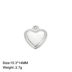 18K gold plated heart pendant with white enamel inlay and beaded edge, 15.3x14mm size