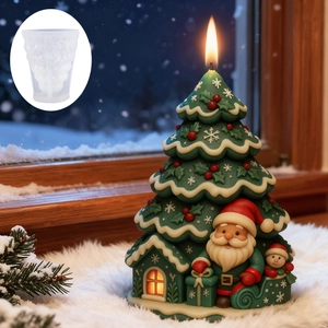 Moule en silicone sapin de Noël avec Père Noël pour fabrication de bougies DIY