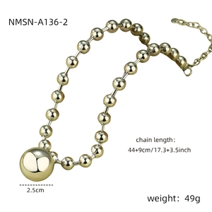 Polished gold beaded necklace with 2.5cm large sphere pendant and sizing details