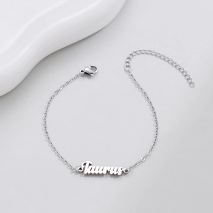 Silver stainless steel Taurus zodiac bracelet with delicate chain and lobster clasp