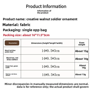 Detailed product size guide and specifications for fabric Nutcracker pendants