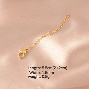 Macro detail of 5.5cm golden stainless steel extender chain with lobster clasp and link