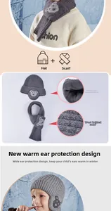 Dettaglio cappello in maglia per bambini con fodera in peluche e motivo a orsetto