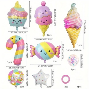 Colorful ice cream and candy foil balloon set for summer birthday party decorations
