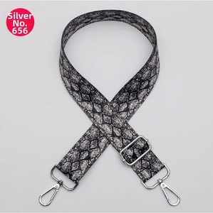 Detail of adjustable snakeskin pattern wide strap with silver metal lobster clasps