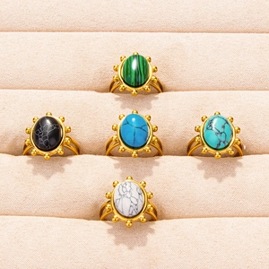Vintage 304 stainless steel adjustable rings with bohemian oval gemstones in various colors