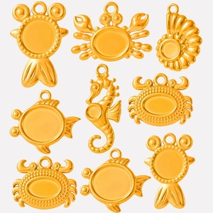 Ocean Animal Pendants 304 Stainless Steel Crab Seahorse Shell Charms DIY Jewelry Making Bezel Tray Base 18K Gold Plated