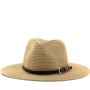 Chapeau De Paille Fedora Soleil Respirant Large Bord Plage Voyage Style Jazz Panama Bande Similicuir Hommes Femmes