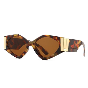 Modern tortoiseshell geometric sunglasses with brown lenses and gold hardware accents