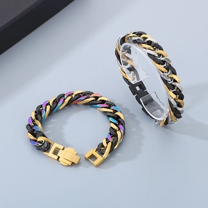 Bracelets cubains minimalistes en acier titane avec finitions multicolores et métal