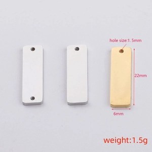 6x22mm rectangular stainless steel mirror finish pendants in gold and silver