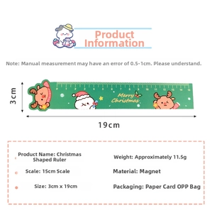 Detailed specs of 15cm magnetic Christmas ruler with reindeer and snowman designs