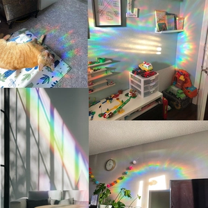 Detail of rainbow light effects on walls and floors created by decorative prism window film