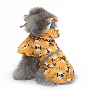 Waterproof yellow bee dog raincoat with reflective strips and transparent hood shield