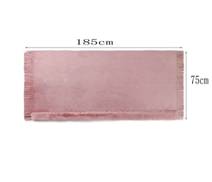Pink double-sided flannel shawl with tassel trim showing 185cm x 75cm dimensions