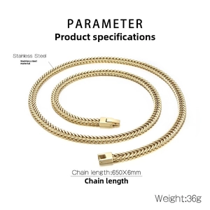 6mm gold stainless steel curb chain 650mm long with dimensions and weight parameters