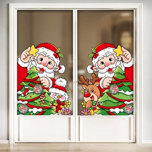 Christmas Window Stickers Static Cling Santa Claus Reindeer Snowman Xmas Tree Double Sided PVC Holiday Glass Door Decoration