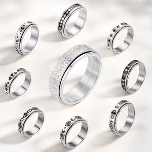 Stainless Steel Spinner Ring Rotatable Anti Anxiety Stress Relief Band Star Moon Daisy Engraved Unisex Finger Jewelry