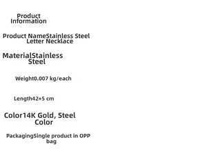 Detailed product specification table for stainless steel letter necklace showing 42+5cm size