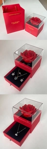 Preserved red rose jewelry gift box with a transparent acrylic lid and drawer set