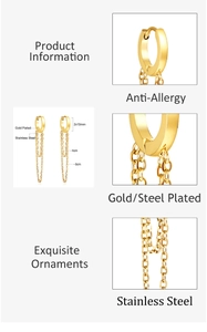 Detail of gold-plated stainless steel chain earrings with anti-allergy features and dimensions