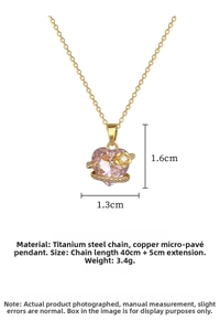 Detailed view of pink heart pendant size 1.6x1.3cm with titanium steel chain specs