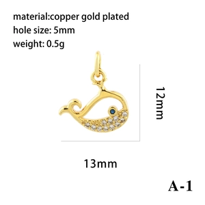 18K gold plated copper whale pendant charm for DIY jewelry necklace making