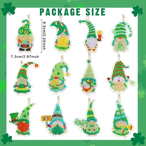 12-Piece St. Patrick's Day DIY 5D diamond painting gnome keychains with green shamrock art