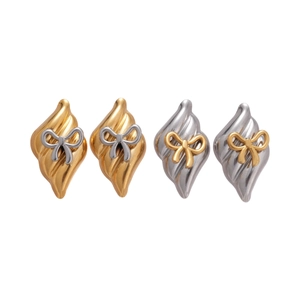 Boucles d'oreilles nœud géométrique en acier inoxydable tons doré et argenté poli